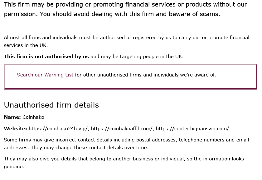 Unauthorised investment fraud warning