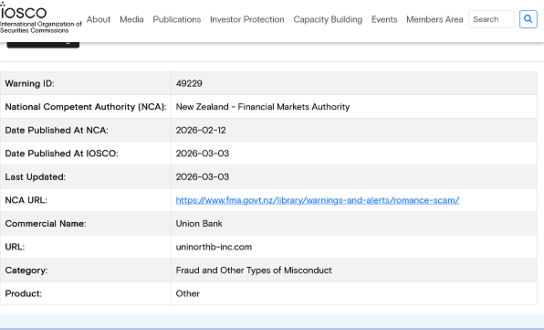 Union Bank scam warning – uninorthb-inc.com flagged by New Zealand FMA for fraud and misconduct