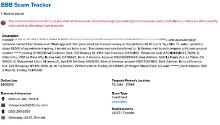LKLEE / Thunder scam warning showing blocked withdrawals
